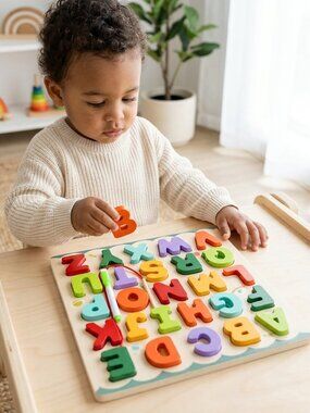 Wooden Alphabet Puzzle & Flash Card Set, 76pc Montessori ABC Toy